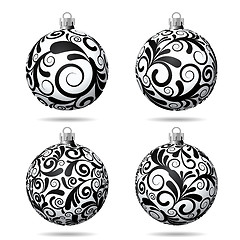 Image showing Set of Black and white Christmas balls