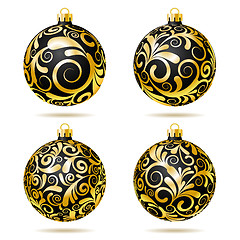 Image showing Set of Black and gold Christmas balls