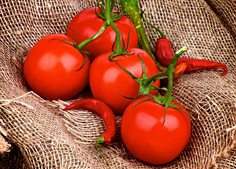 Image showing Tomatoes and Chili Peppers