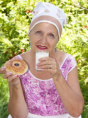 Image showing Appetizing homemade pies with fresh milk from a caring housewife