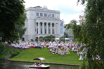 Image showing RIGA, LATVIA - JULY 06: People in national costumes at the Latvi