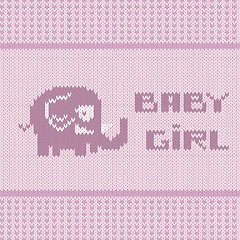 Image showing knitted baby girl shower announcement card