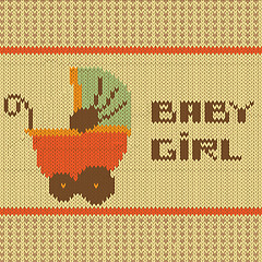 Image showing knitted baby girl shower announcement card