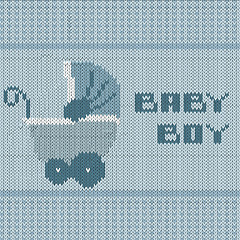 Image showing knitted baby boy shower announcement card