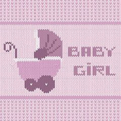 Image showing knitted baby girl shower announcement card