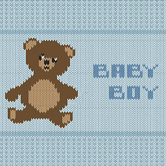 Image showing knitted baby boy shower announcement card