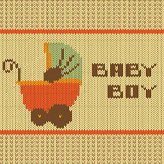 Image showing knitted baby boy shower announcement card