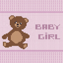 Image showing knitted baby girl shower announcement card