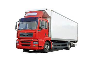 Image showing Red Delivery Truck Isolated Over White