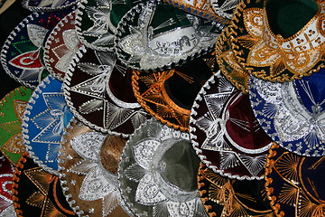 Image showing Charro hats at a Mexican market