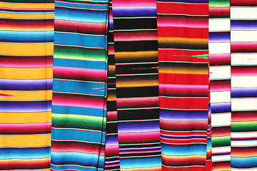 Image showing Colorful blankets at a Mexican market