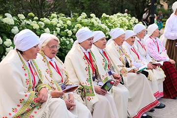 Image showing RIGA, LATVIA - JULY 06: People in national costumes at the Latvi