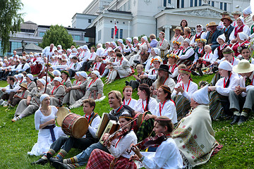 Image showing RIGA, LATVIA - JULY 06: People in national costumes at the Latvi