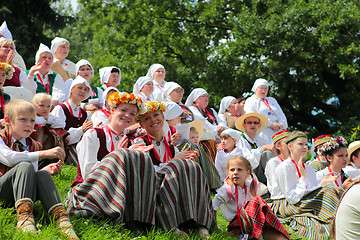 Image showing RIGA, LATVIA - JULY 06: People in national costumes at the Latvi