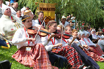 Image showing RIGA, LATVIA - JULY 06: People in national costumes at the Latvi