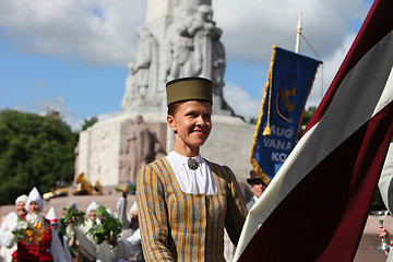 Image showing RIGA, LATVIA - JULY 07: People in national costumes at the Latvi