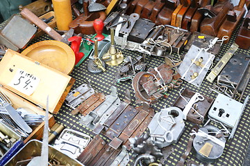 Image showing Old metal tools at a flea market.