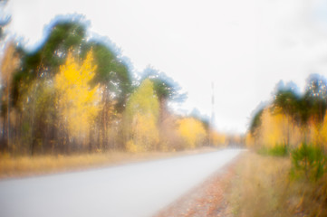 Image showing blur autumn road in forest