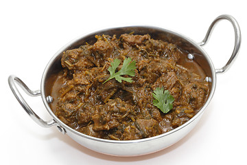 Image showing Methi lamb in a kadai bowl