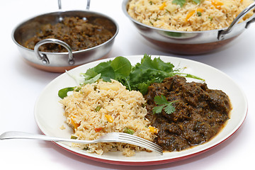 Image showing Methi gosht and tomato biriyani meal