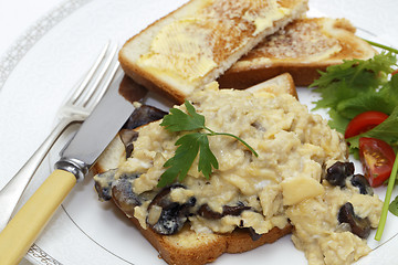 Image showing Scrambled egg with mushrooms meal