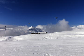 Image showing Ski slope and hotel in winter mountains