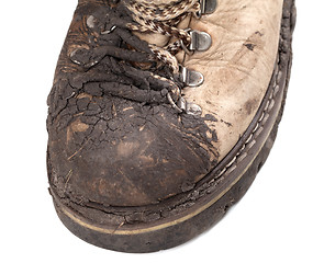 Image showing Part of old dirty hiking boot