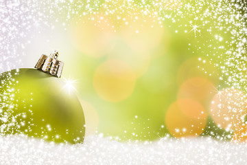 Image showing Green Christmas Ornament on Snow Over an Abstract Background