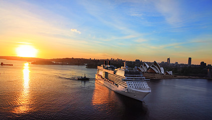 Image showing Luxury cruise liner arriving at Sydney Circular Quay Australia