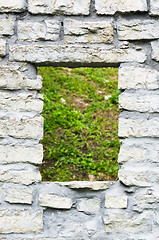 Image showing Window aperture in a wall from calcareous stones, a close up