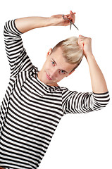 Image showing Portrait of handsome man in striped top