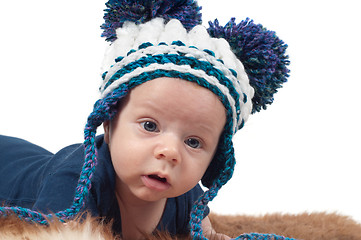 Image showing Little baby in cute knitted hat