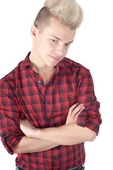 Image showing Man with crossed arms in a red shirt