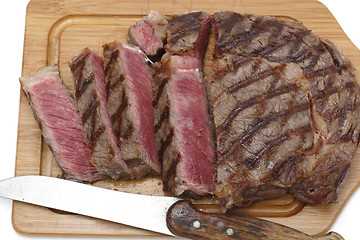 Image showing Wagyu steak on a chopping board
