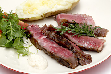 Image showing Wagyu beef sliced with salad and potato