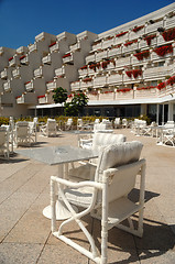 Image showing Empty table and hotel