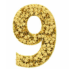 Image showing Number 9 composed of golden stars isolated on white