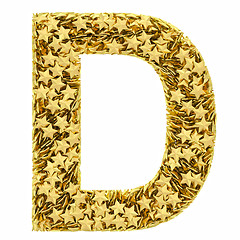 Image showing Letter D composed of golden stars isolated on white