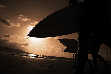 Image showing Sunset Surfers