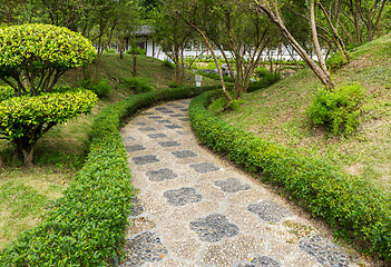 Image showing Pebble stone path in chinese garden
