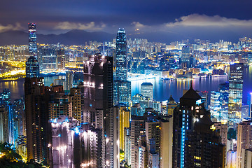 Image showing Hong Kong skyline from Peak at mid night