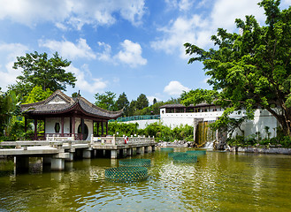 Image showing Traditional chinese pavilion with pond