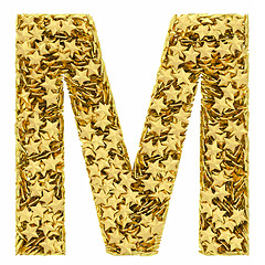 Image showing Letter M composed of golden stars isolated on white