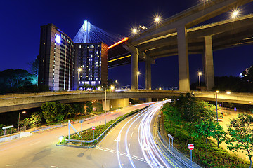 Image showing Traffic trail in Hong Kong at night