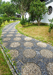 Image showing Pebble stone path in chinese garden