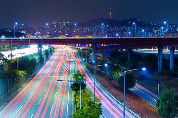 Image showing Busy traffic in Seoul city at night