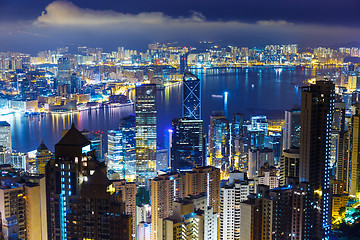 Image showing Hong Kong skyline from Peak at mid night