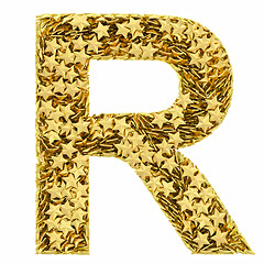 Image showing Letter R composed of golden stars isolated on white