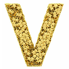 Image showing Letter V composed of golden stars isolated on white