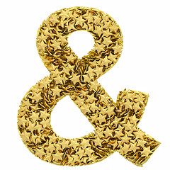 Image showing Ampersand sign composed of golden stars isolated on white